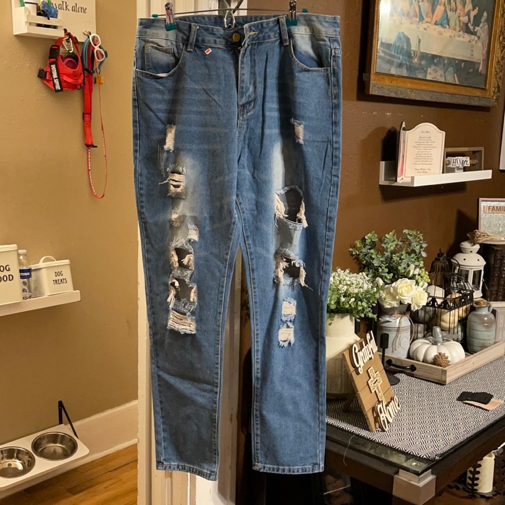 Ripped blue jeans